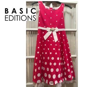 Basic Editions lined red dress with polka dots; girls' size 10/12.